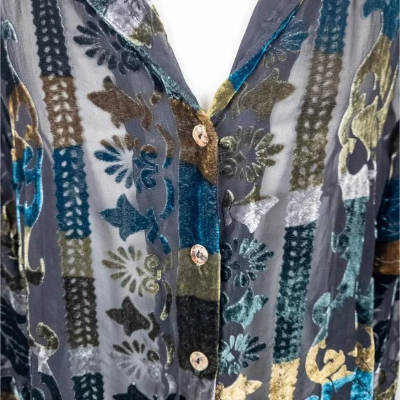 Citronβ Santa Monica Velvet Burnout Silk Blouse - Jewel-Tone Artwear - Picture 4 of 7